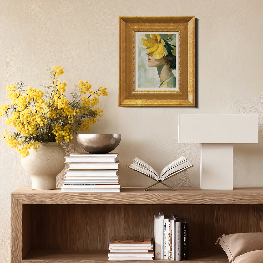 Portrait with Hidden Face and Yellow Flower