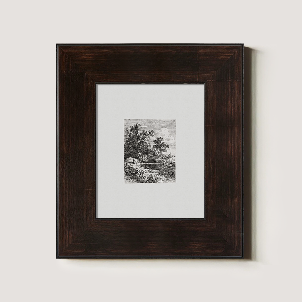 Tranquil Rocky Pond Etching Reverie