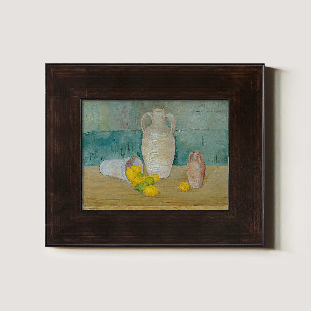 Vibrant Lemon Still Life with White Amphora and Jug