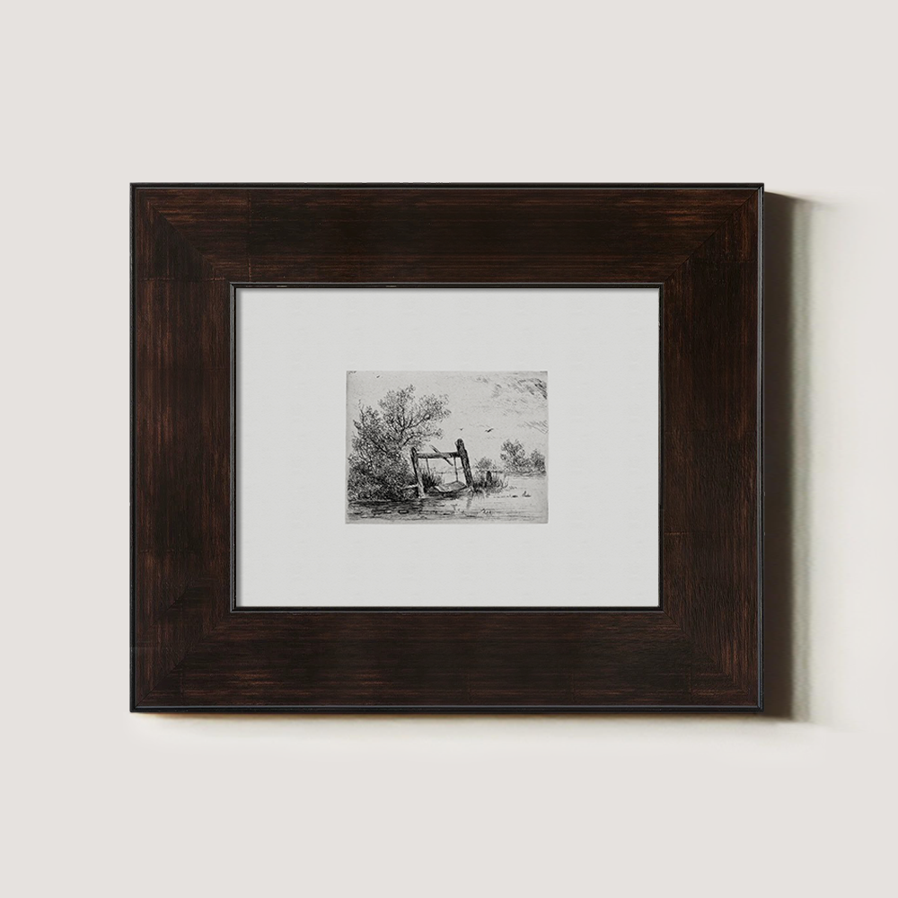 Serene Riverside Bridge Etching Idyll