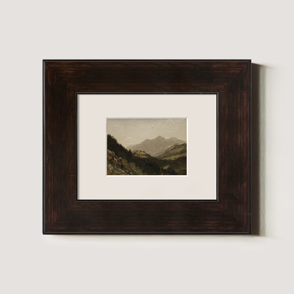 Misty Alpine Valley with Towering Peaks and Dense Firs