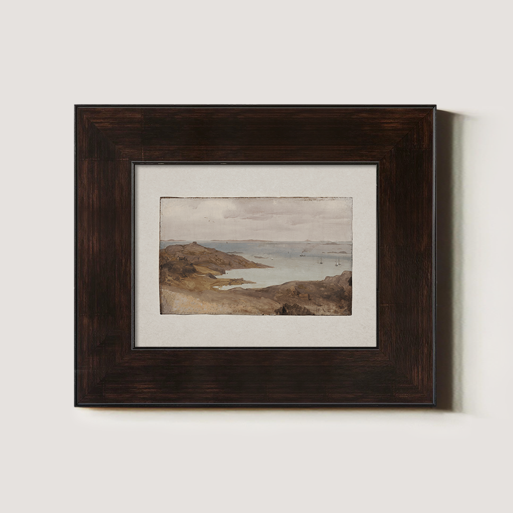 Misty Rocky Cove Watercolor Horizon