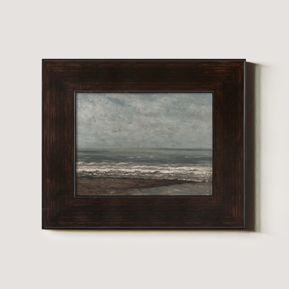 Moody Seascape with Crashing Waves Under Cloudy Skies