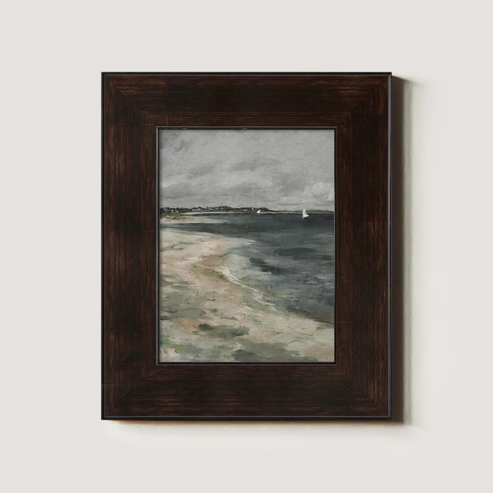 Misty Beach With A Small Sailboat