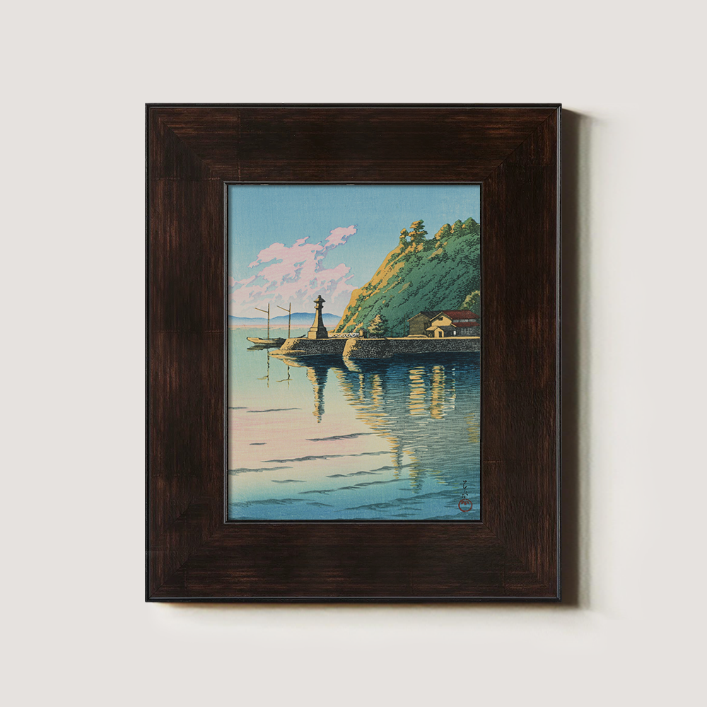 Seaside Shrine and Harbor at Sunset