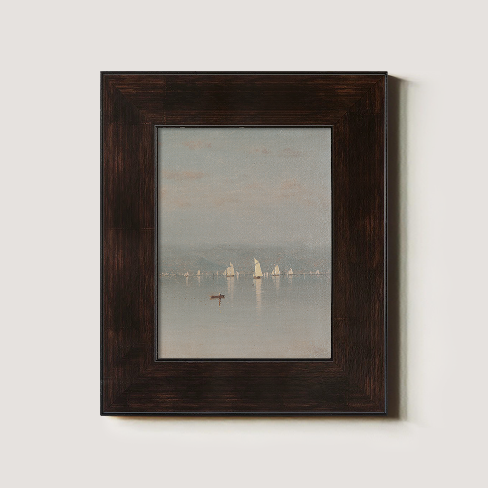 Misty Sailboats Harbor Watercolor Landscape