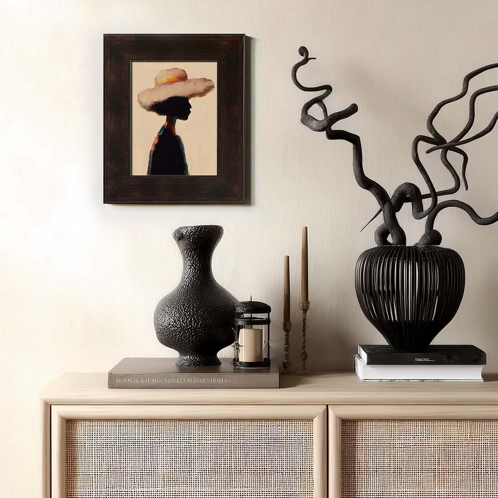 Abstract Silhouette in Wide-Brimmed Hat