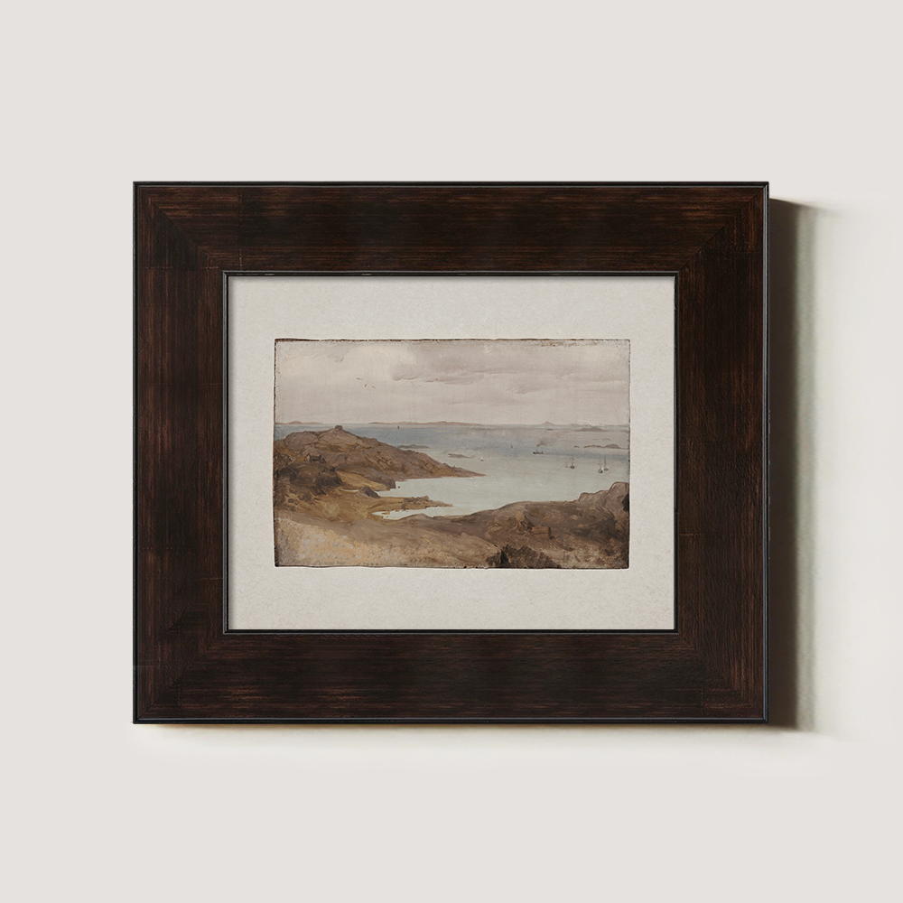 Misty Rocky Cove Watercolor Horizon