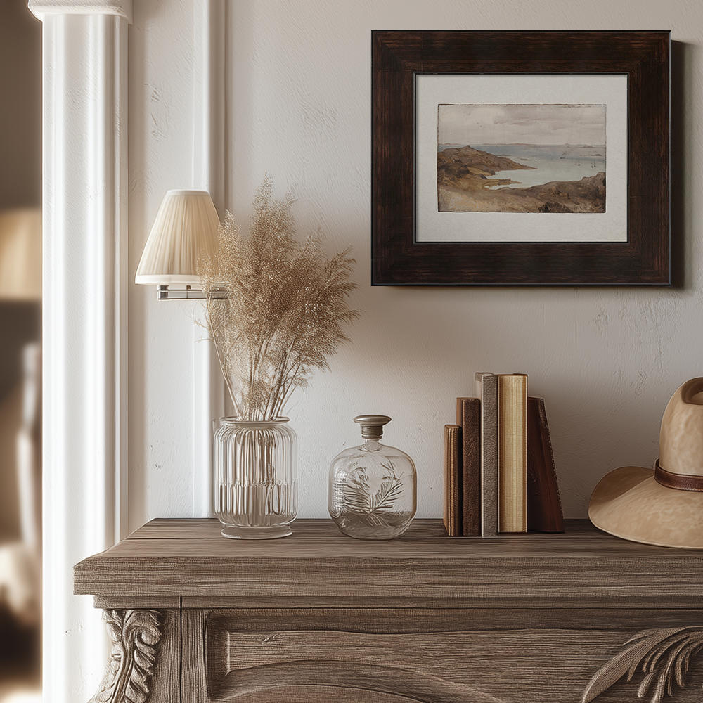 Misty Rocky Cove Watercolor Horizon