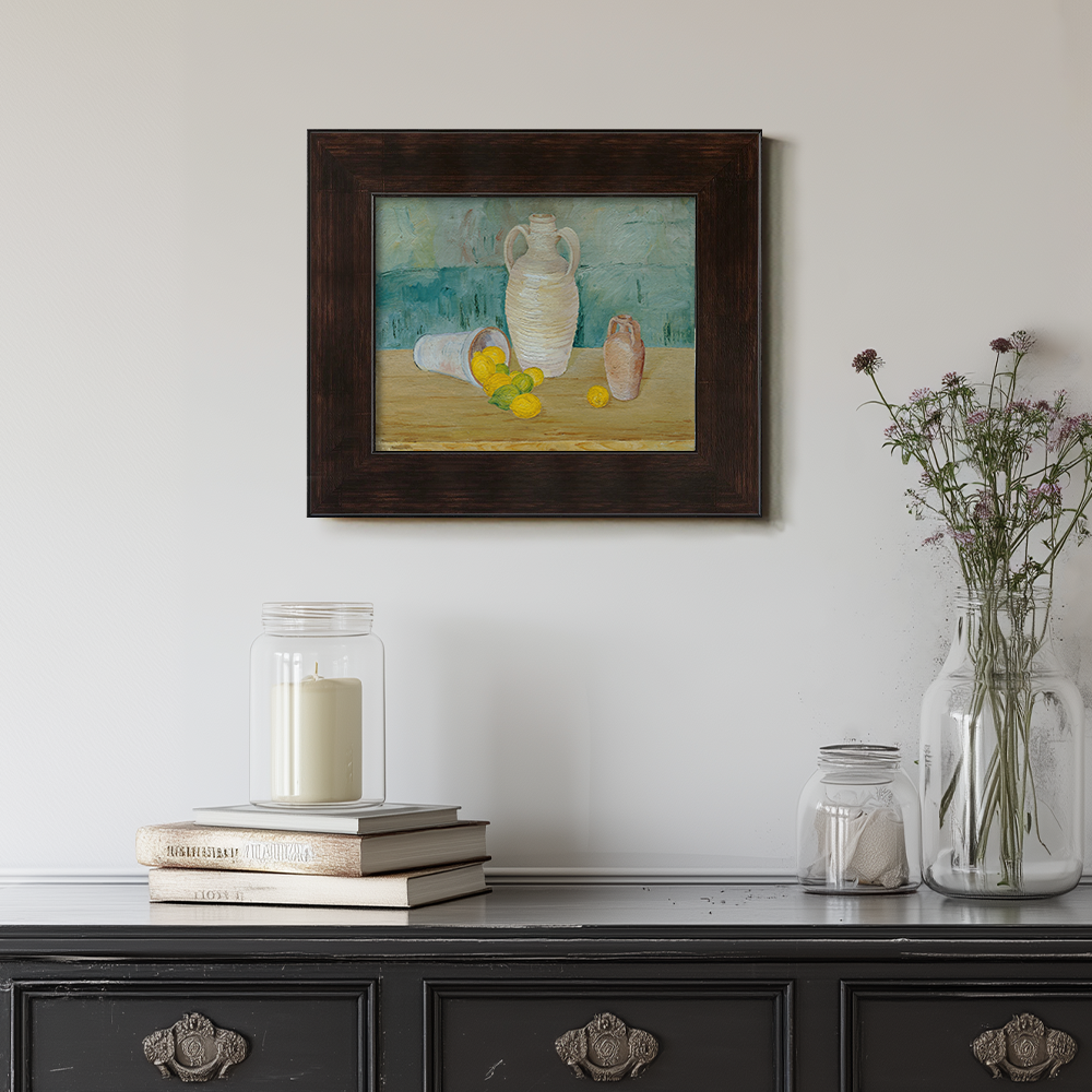 Vibrant Lemon Still Life with White Amphora and Jug
