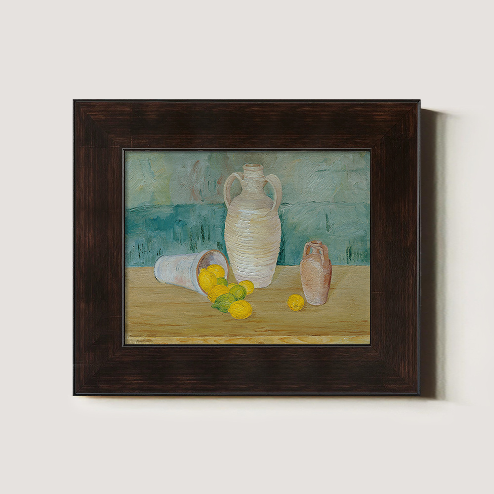 Vibrant Lemon Still Life with White Amphora and Jug