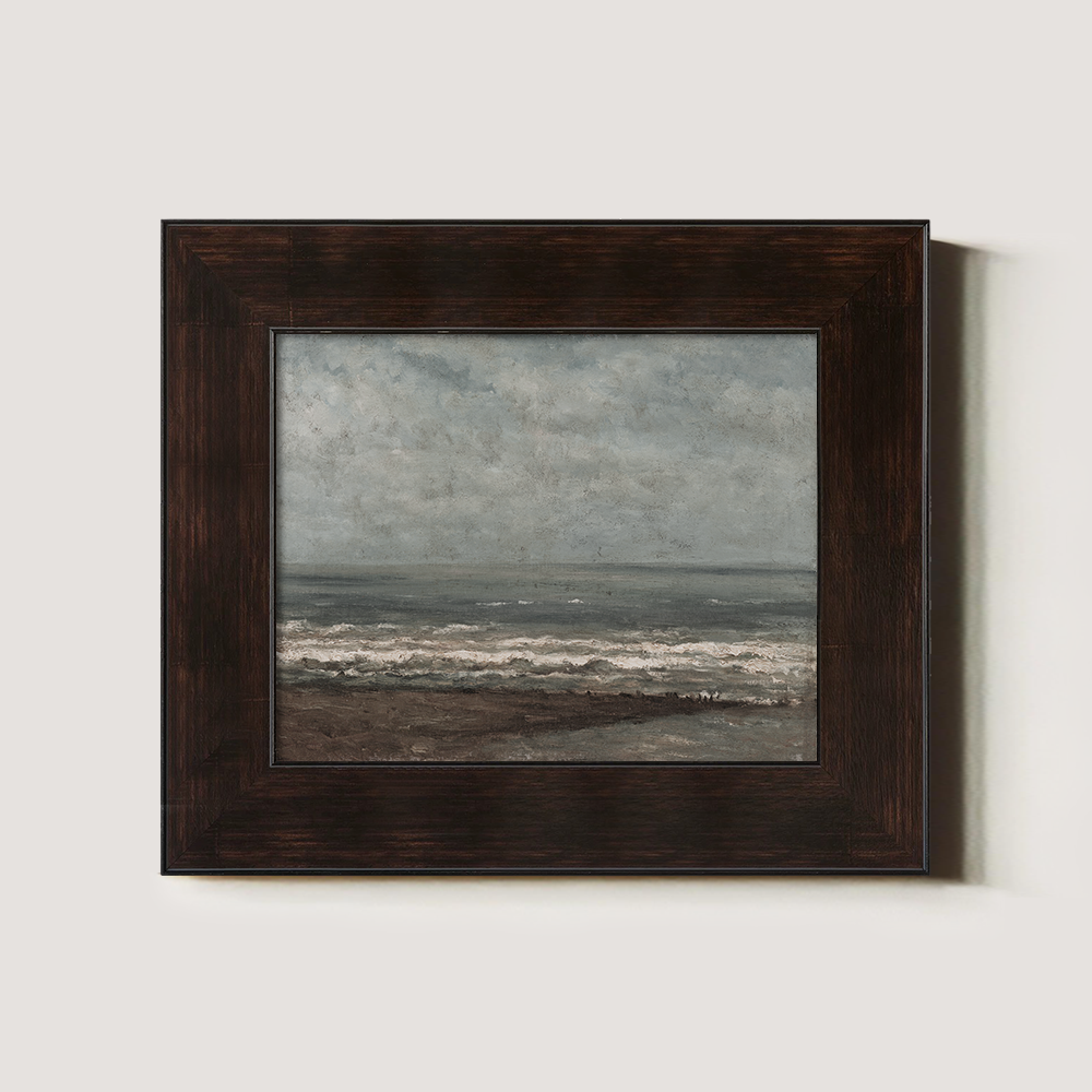 Moody Seascape with Crashing Waves Under Cloudy Skies