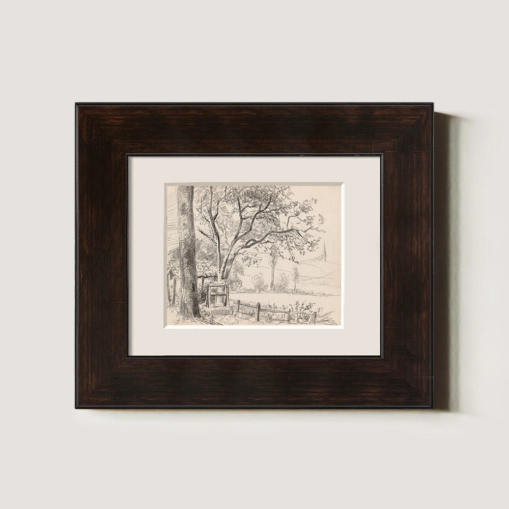 Ethereal Sketch of Majestic Tree by Rustic Fence