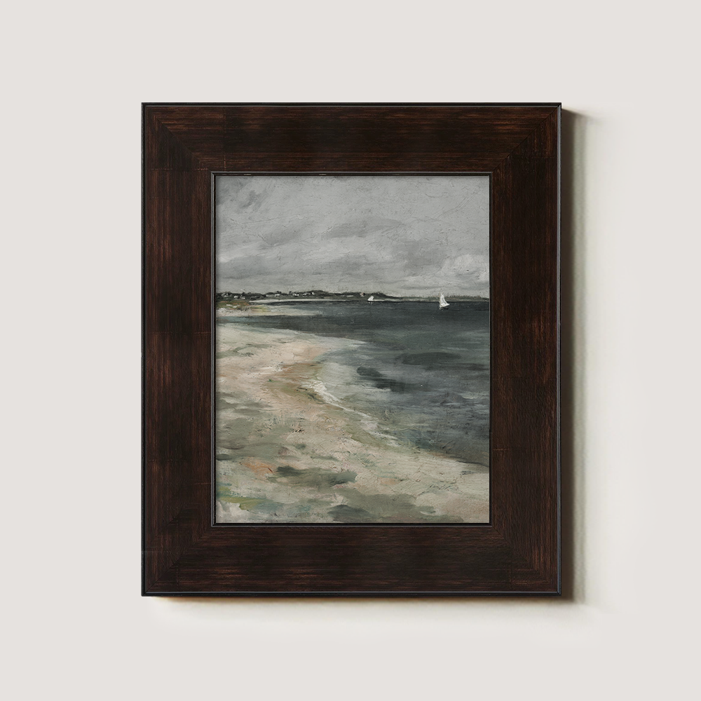 Misty Beach With A Small Sailboat