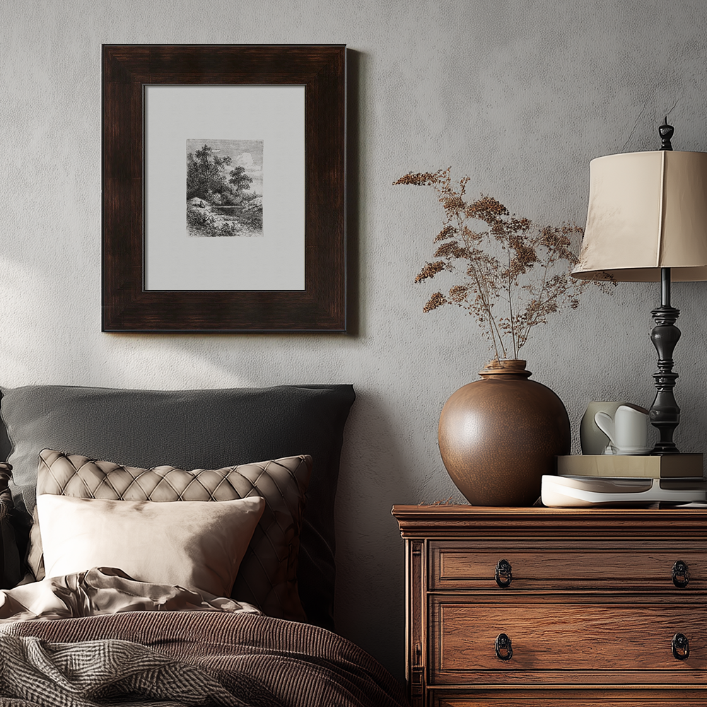 Tranquil Rocky Pond Etching Reverie