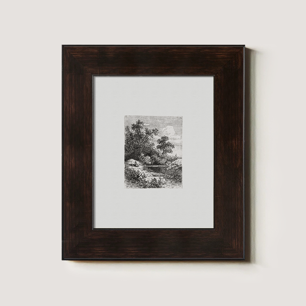 Tranquil Rocky Pond Etching Reverie