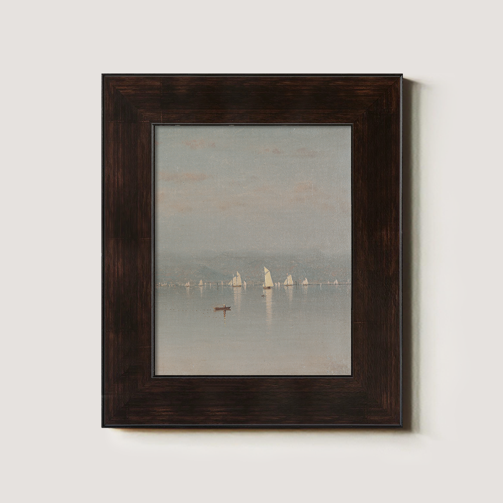 Misty Sailboats Harbor Watercolor Landscape