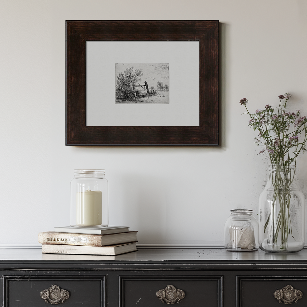 Serene Riverside Bridge Etching Idyll