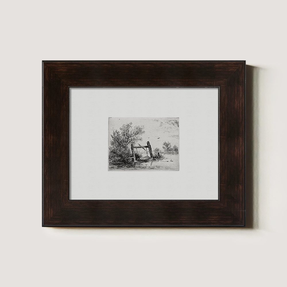 Serene Riverside Bridge Etching Idyll