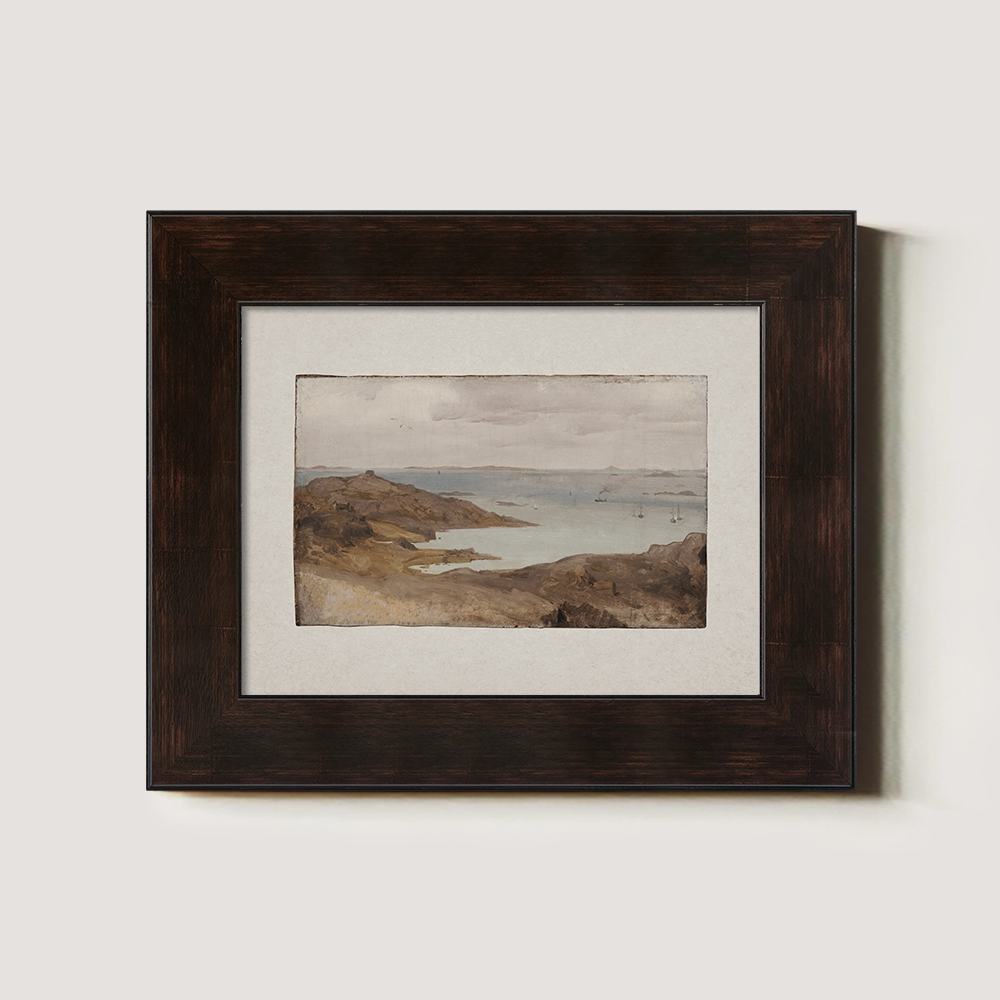 Misty Rocky Cove Watercolor Horizon