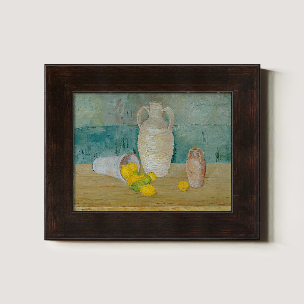 Vibrant Lemon Still Life with White Amphora and Jug