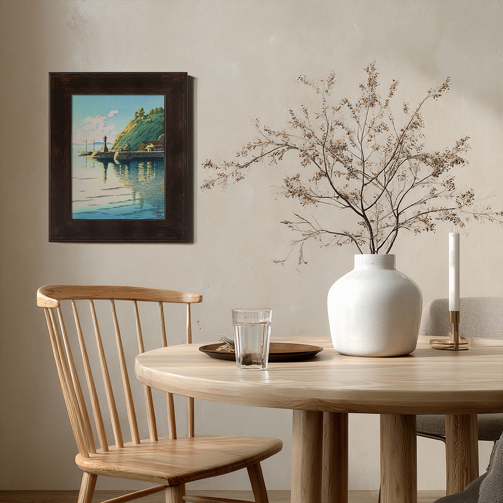 Seaside Shrine and Harbor at Sunset