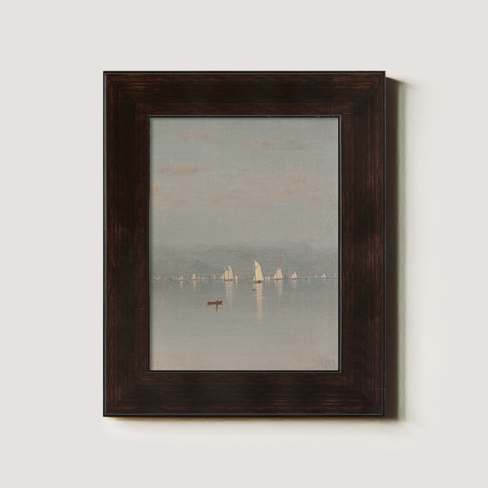 Misty Sailboats Harbor Watercolor Landscape