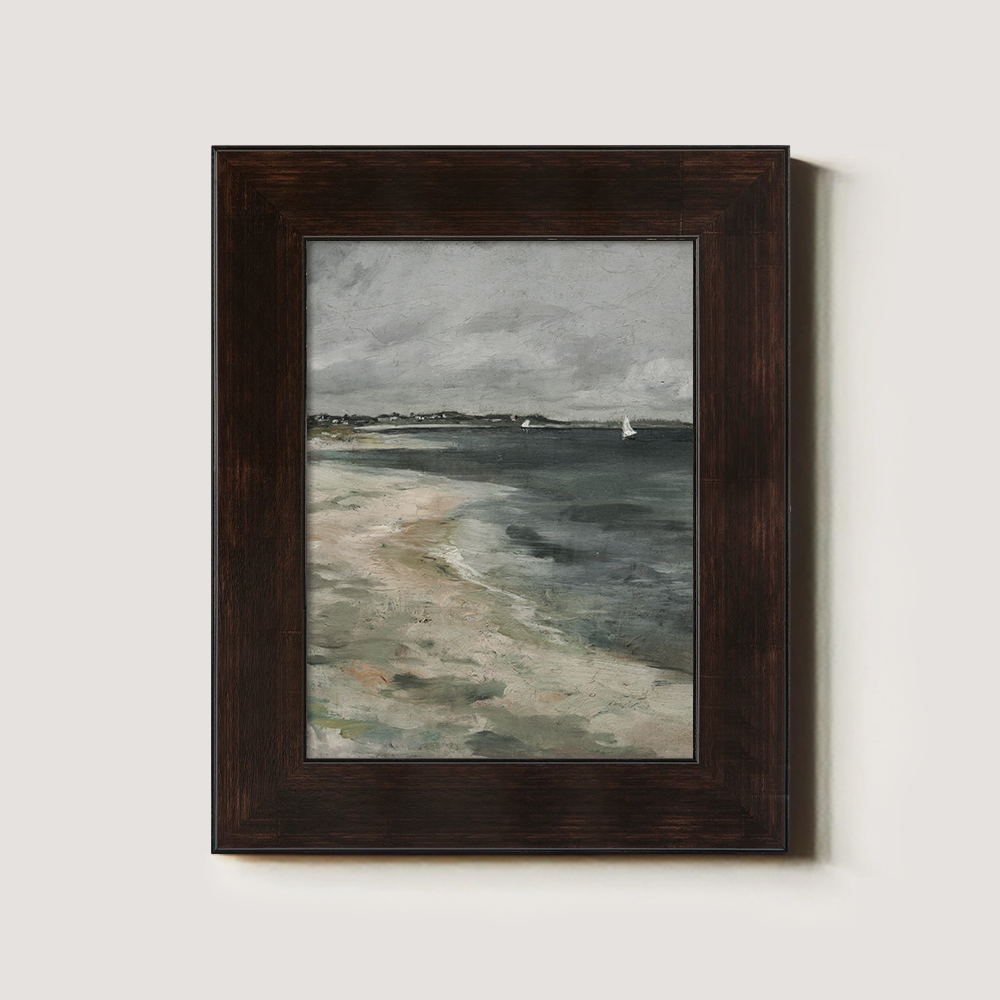 Misty Beach With A Small Sailboat