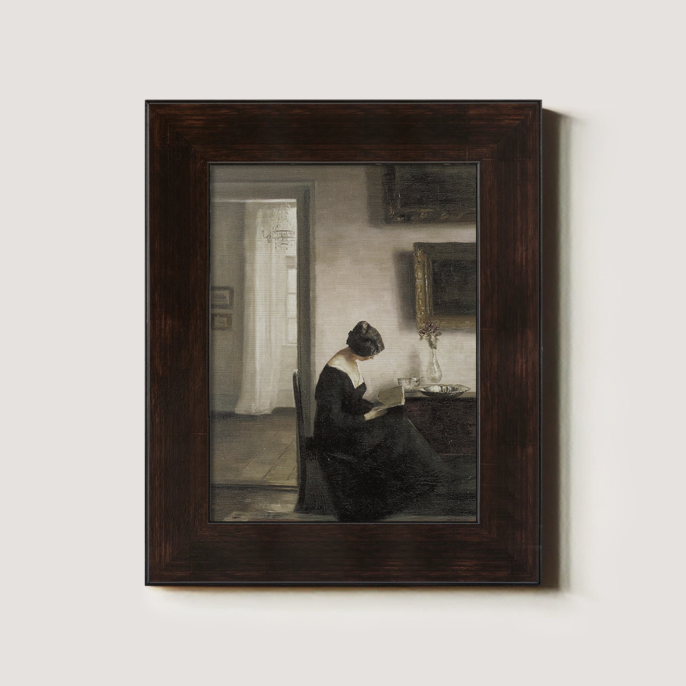 Introspective Woman Reading in Sunlit Parlor