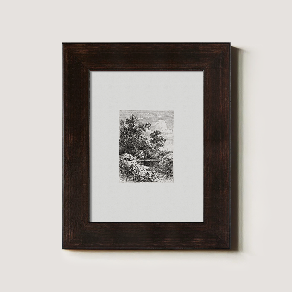 Tranquil Rocky Pond Etching Reverie