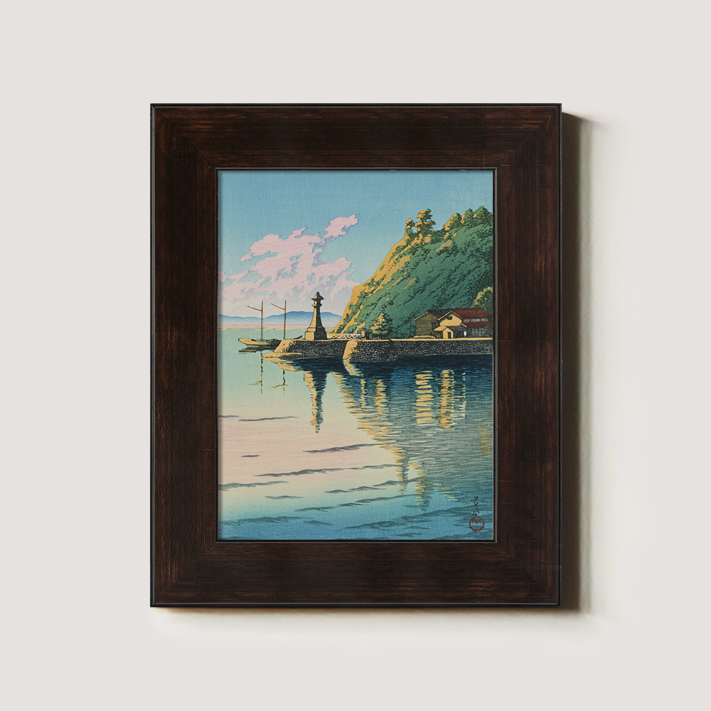Seaside Shrine and Harbor at Sunset
