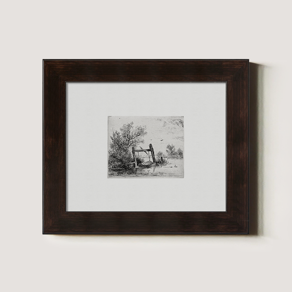 Serene Riverside Bridge Etching Idyll