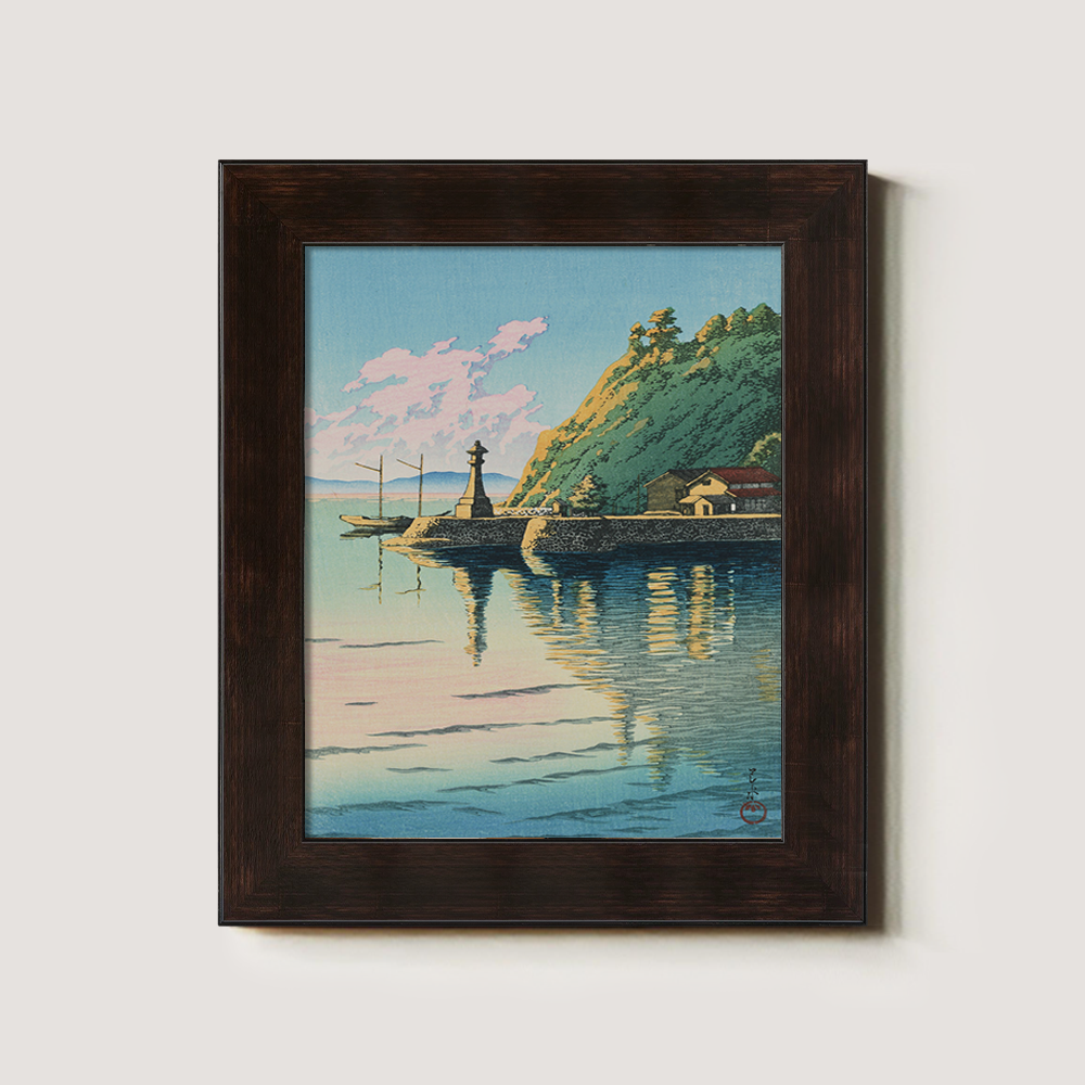 Seaside Shrine and Harbor at Sunset