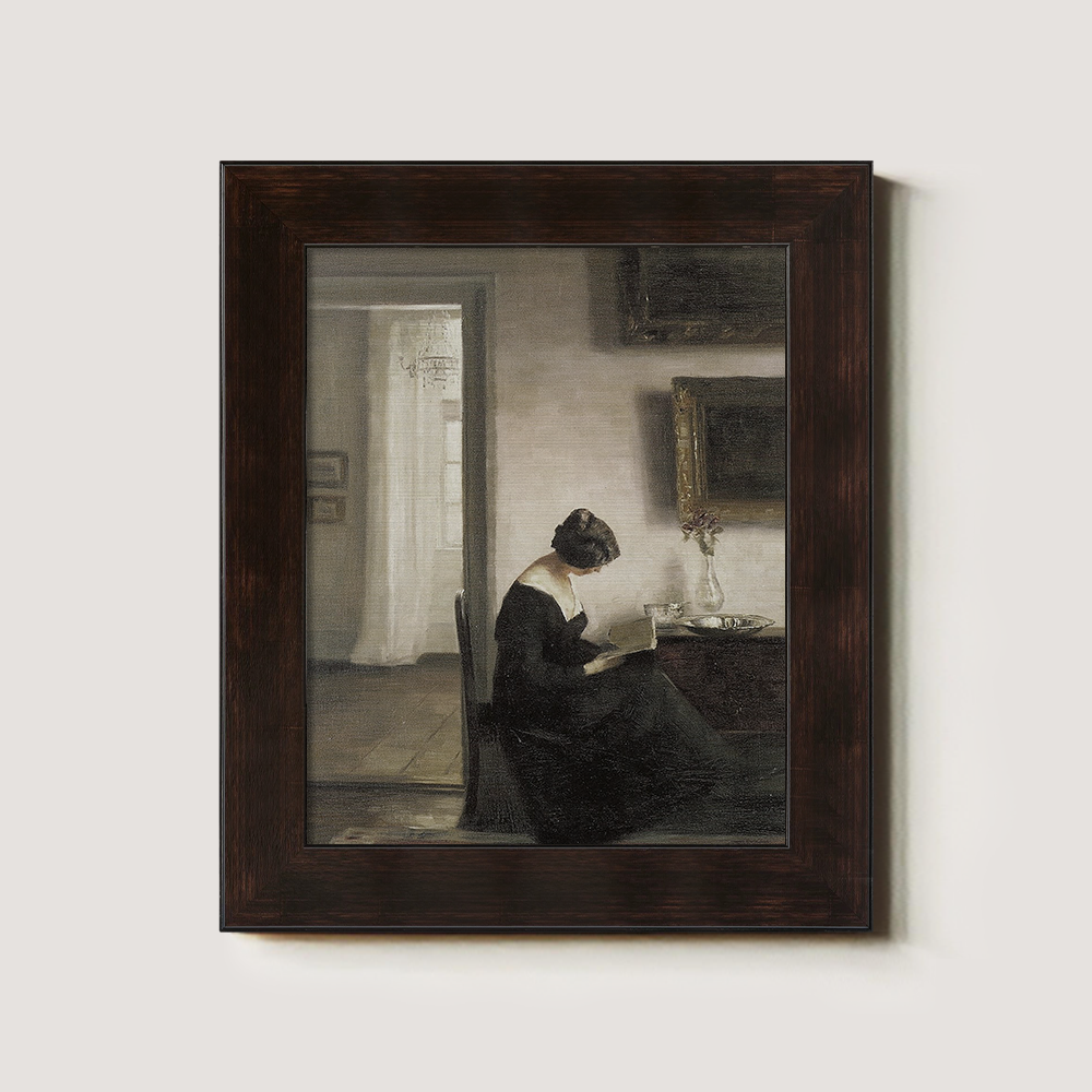 Introspective Woman Reading in Sunlit Parlor