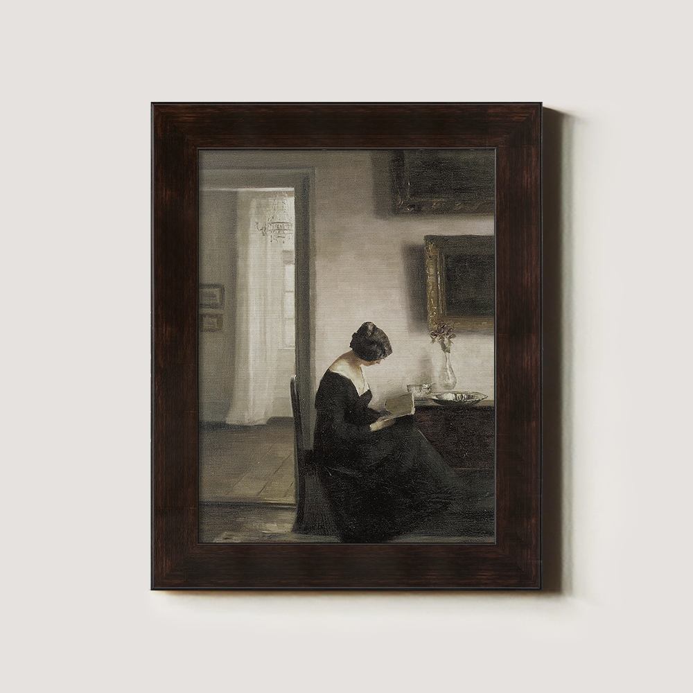 Introspective Woman Reading in Sunlit Parlor