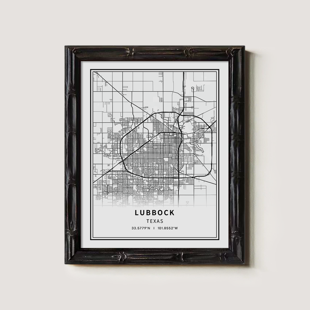 Minimalist Lubbock City Map Line Art Print