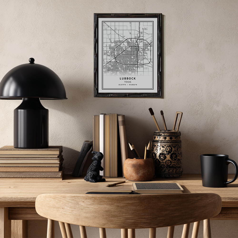 Minimalist Lubbock City Map Line Art Print