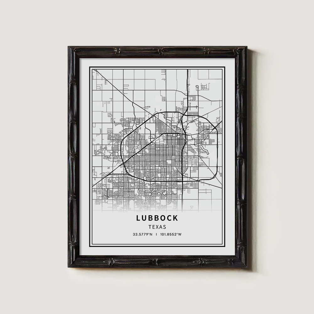 Minimalist Lubbock City Map Line Art Print