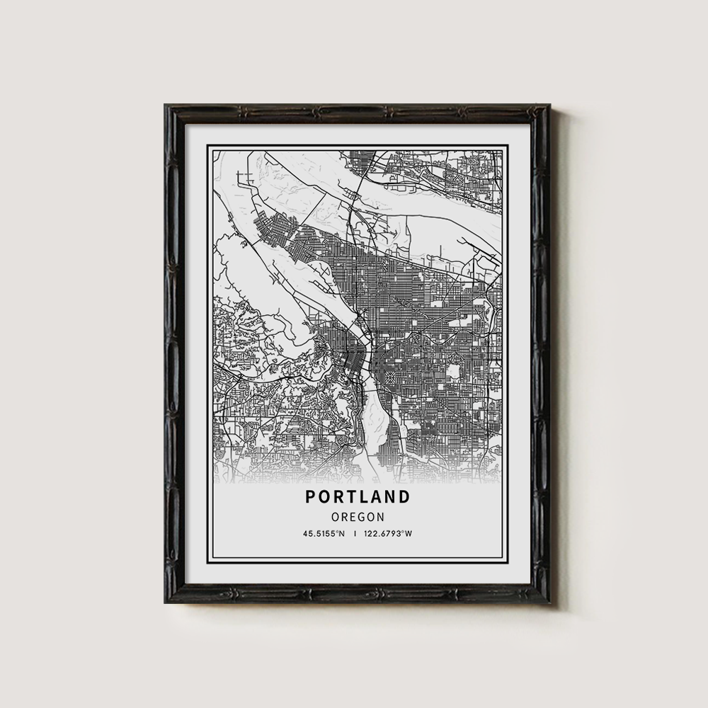 Minimalist Portland City Map Line Art Print