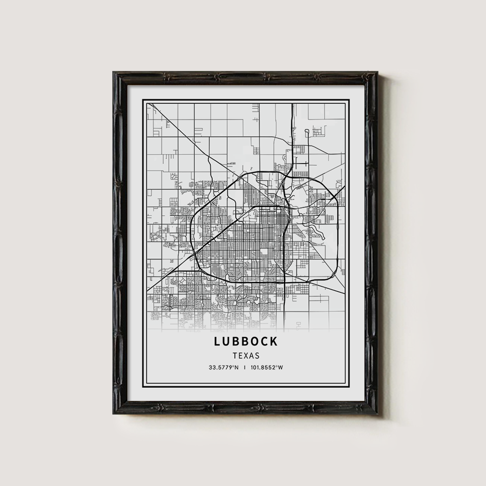 Minimalist Lubbock City Map Line Art Print
