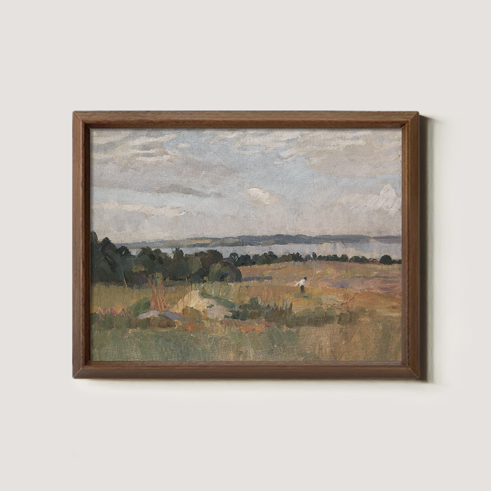 Serene Pastoral Field With Distant Water