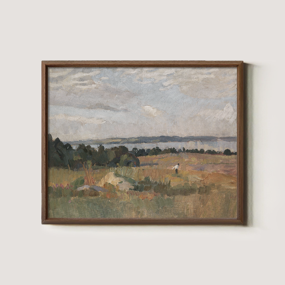 Serene Pastoral Field With Distant Water