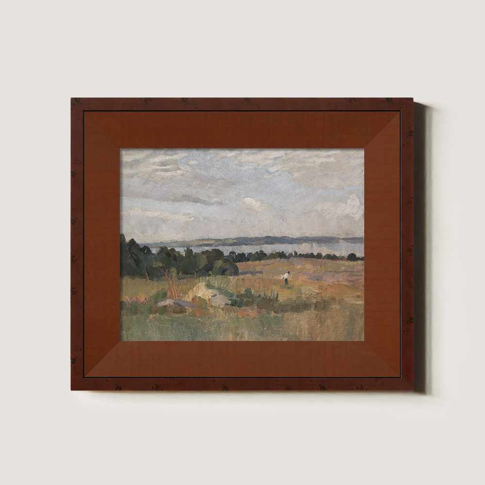 Serene Pastoral Field With Distant Water