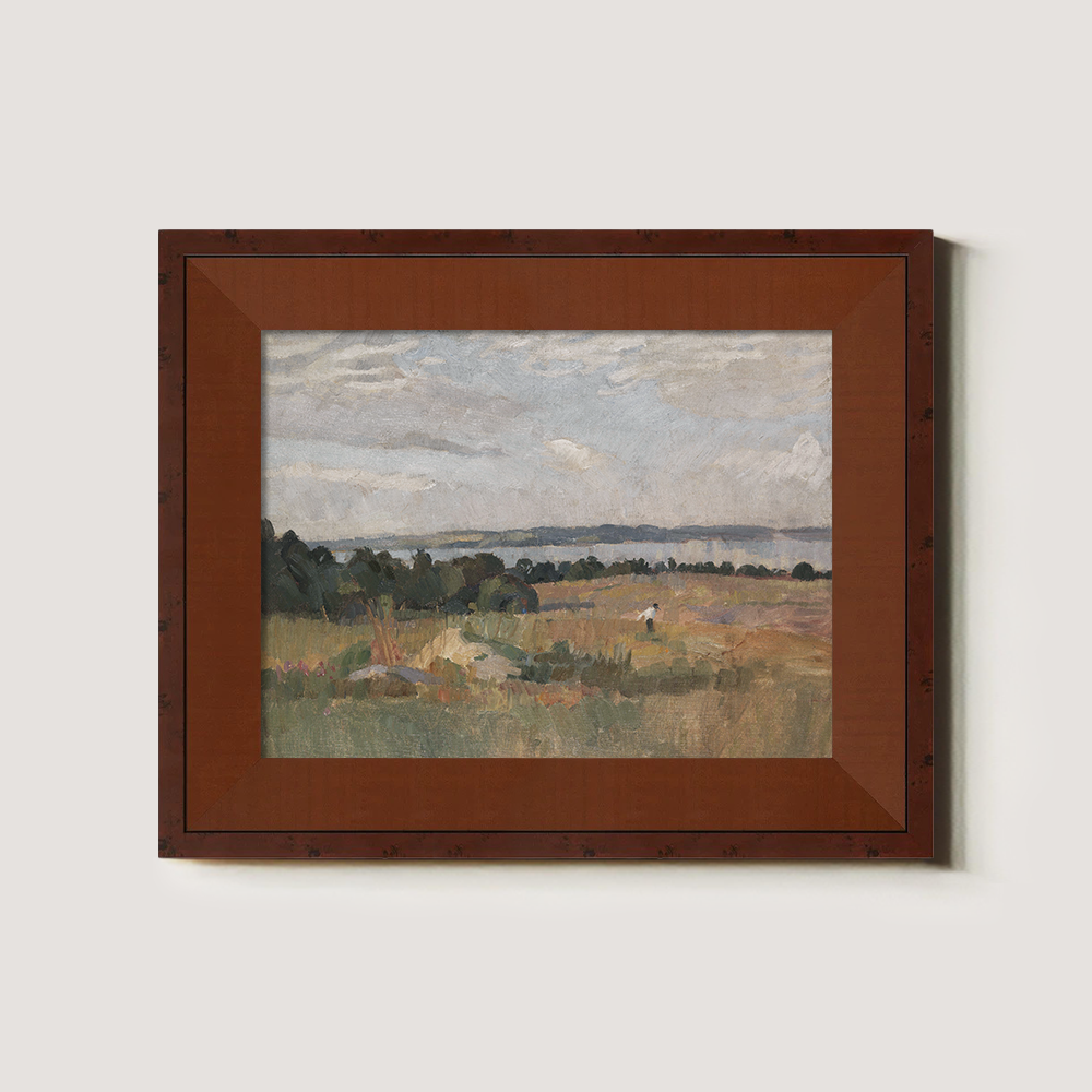 Serene Pastoral Field With Distant Water