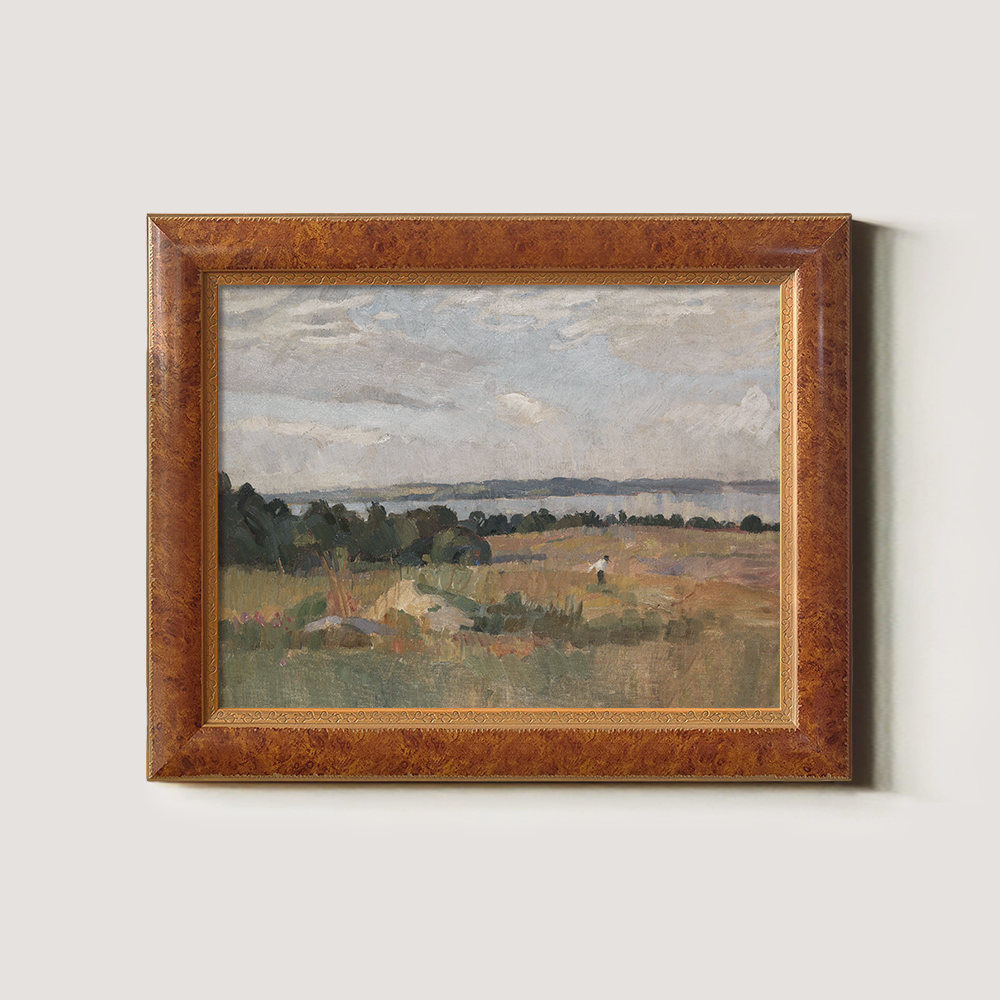 Serene Pastoral Field With Distant Water