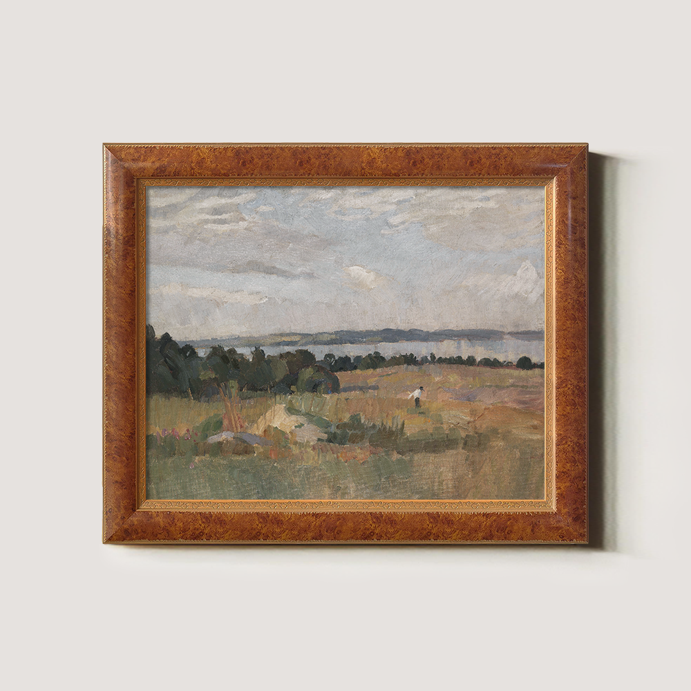 Serene Pastoral Field With Distant Water