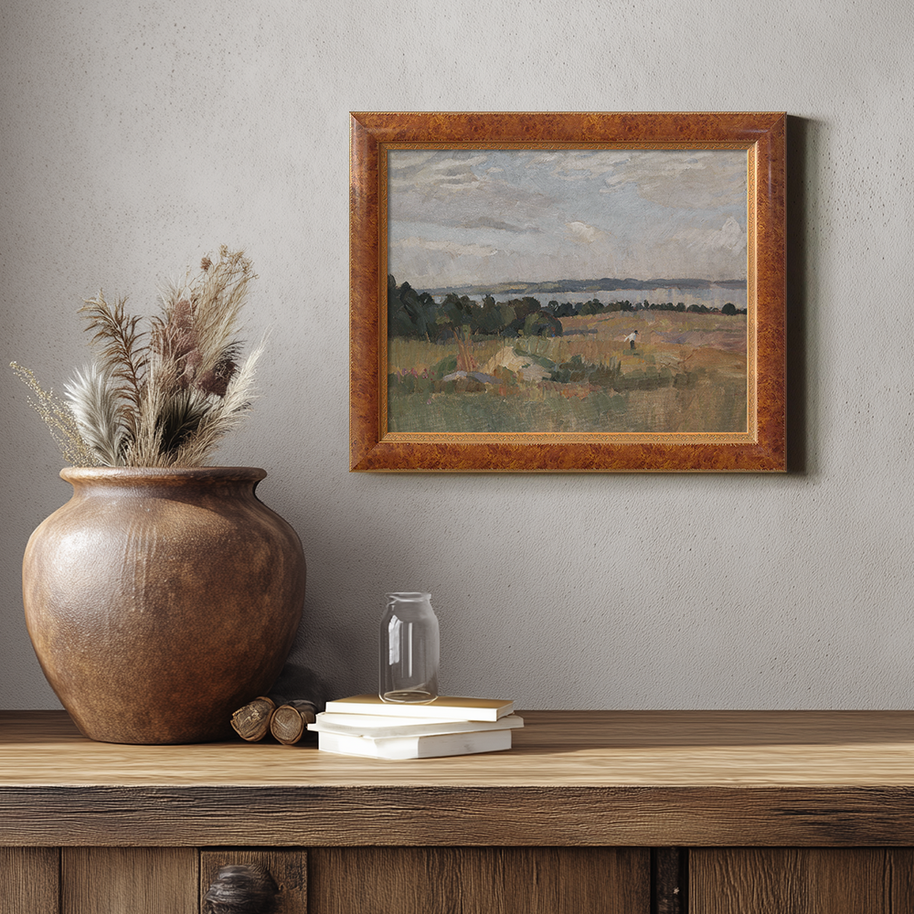 Serene Pastoral Field With Distant Water