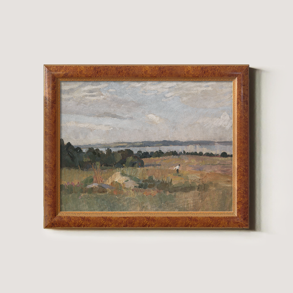 Serene Pastoral Field With Distant Water