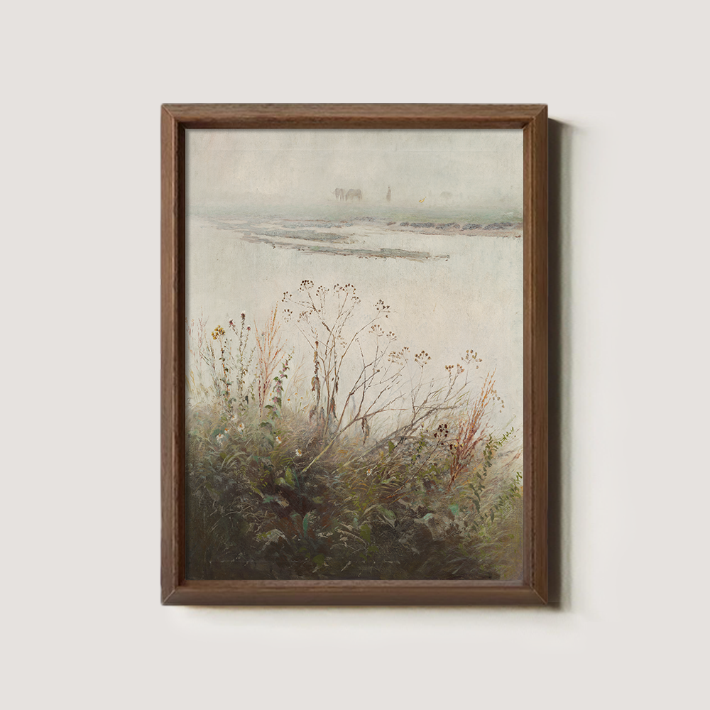 Hazy Reeds Marsh Watercolor Reverie