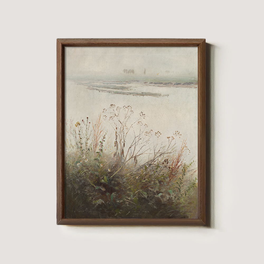 Hazy Reeds Marsh Watercolor Reverie